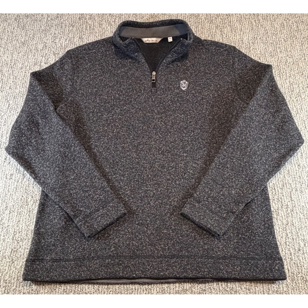 Peter Millar Pullover Mens XXL Gray Marled Quarter Zip Logo‎ Fleece Sweater